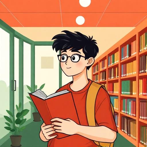 Illustration of a college student in a library