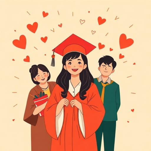 Illustration of a graduate celebrating with family